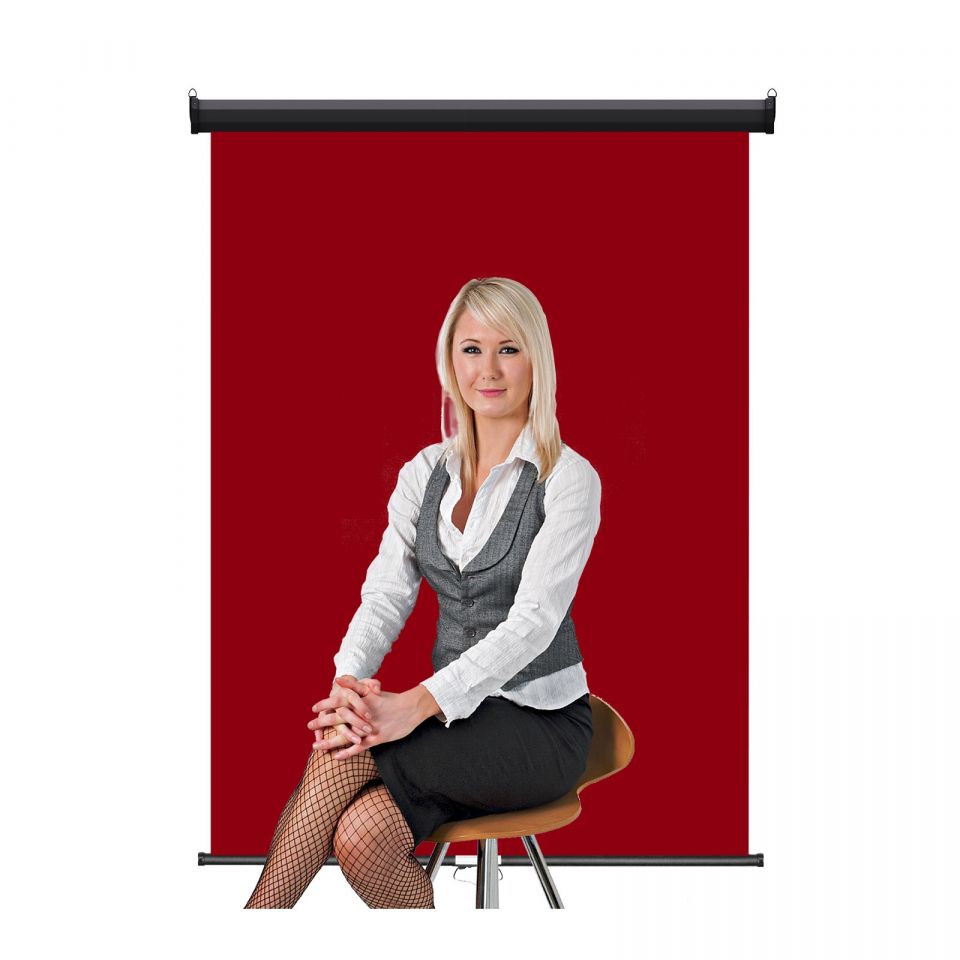 Heavy Duty 3' x 4' Red Retractable Wall & Ceiling Photo ID Backdrop, Black Casing 1 RPBB R 1