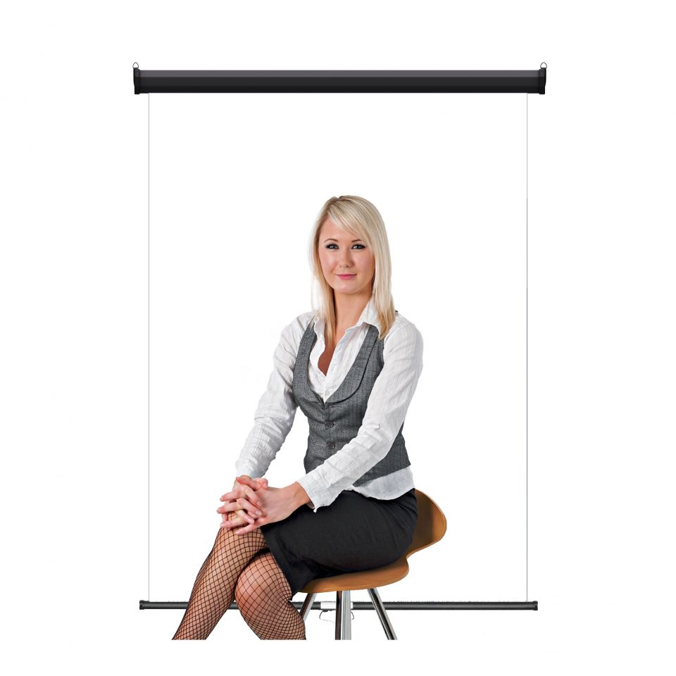 Heavy Duty 3' x 4' White Retractable Wall & Ceiling Photo ID Backdrop, Black Casing 1 RPBB W 1