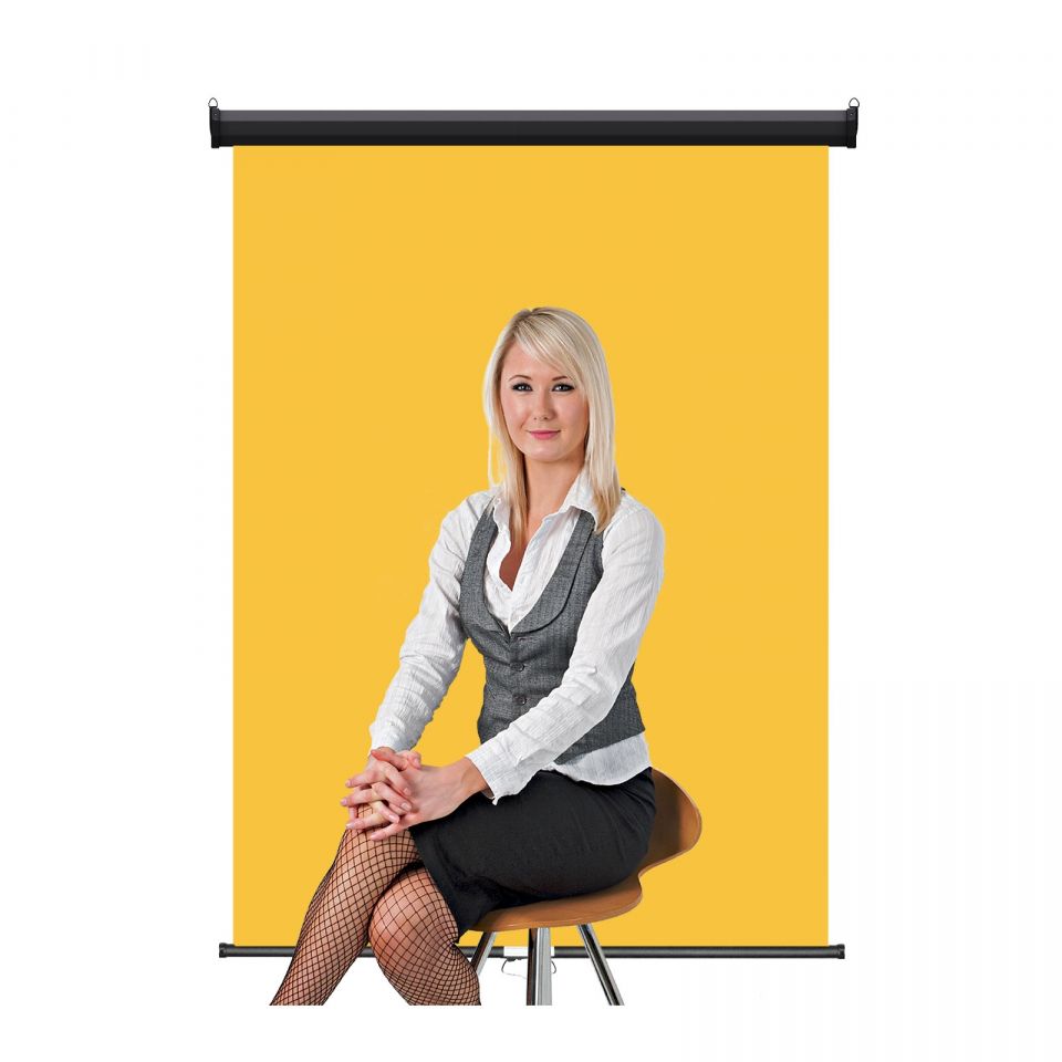 Heavy Duty 3' x 4' Yellow Retractable Wall & Ceiling Photo ID Backdrop, Black Casing 1 RPBB Y 1