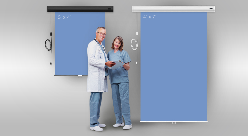4’ x 7’ Light Blue Retractable Backdrop for Full Height Photos, Black Casing 2 Backdrop Motorized light blue