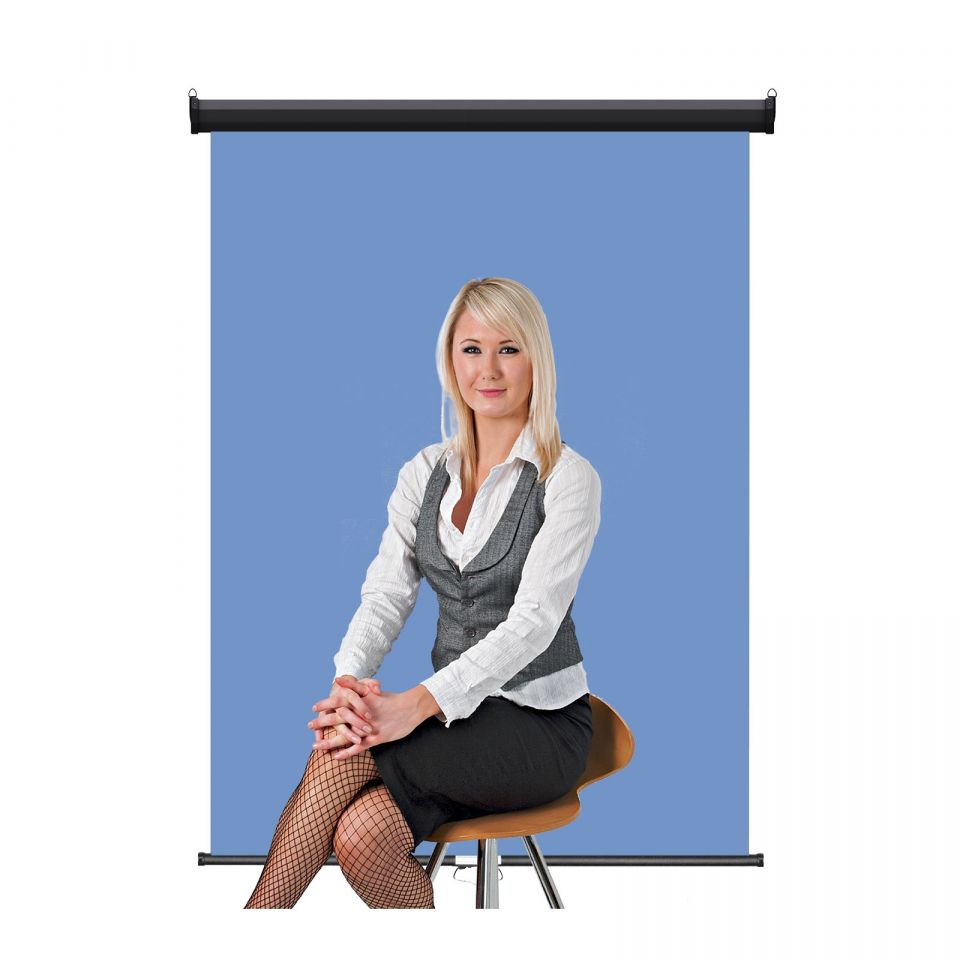 Heavy Duty 3' x 4' Light Blue Retractable Wall & Ceiling Photo ID Backdrop, Black Casing 1 RPBB LB