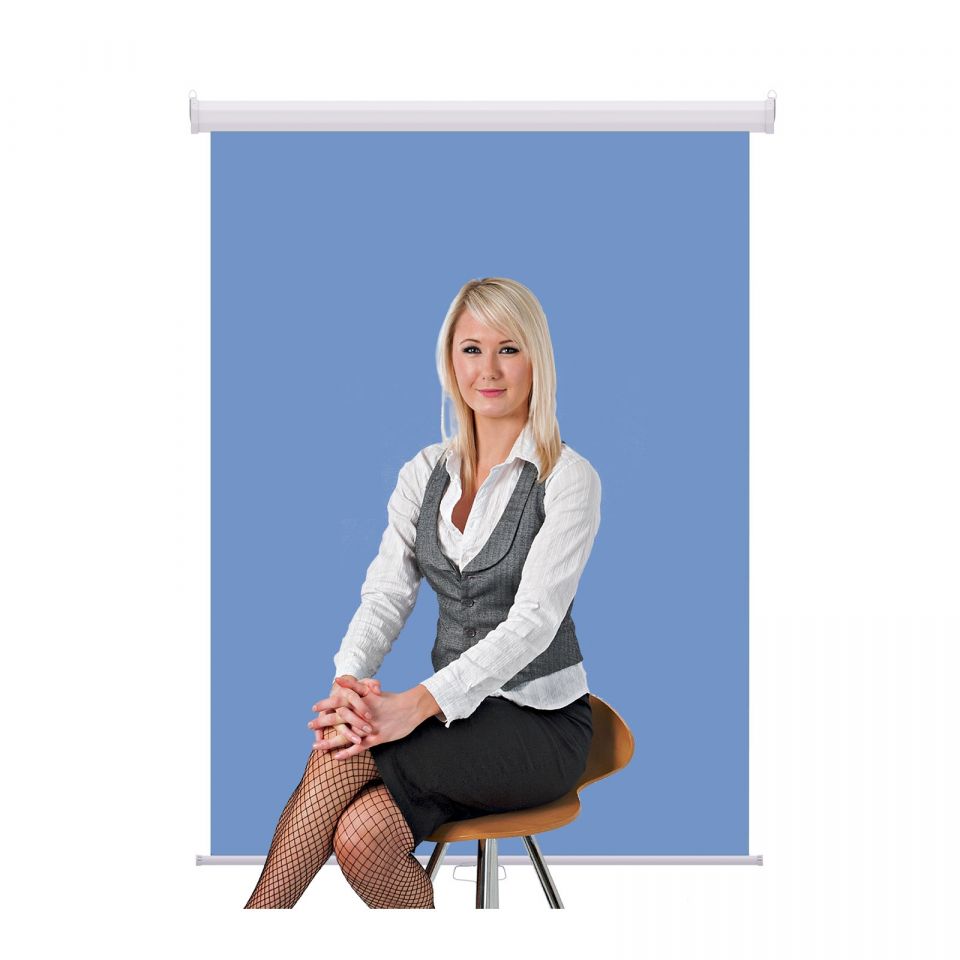 3' x 4' Light Blue Retractable Wall & Ceiling Photo ID Backdrop, White Casing 1 RPBW LB 1 1