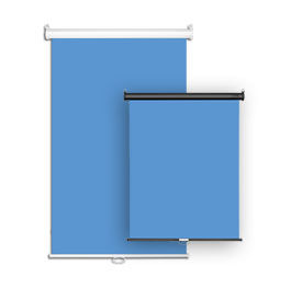 4’ x 7’ Light Blue Retractable Backdrop for Full Height Photos, Black Casing 3 backdrops retractable